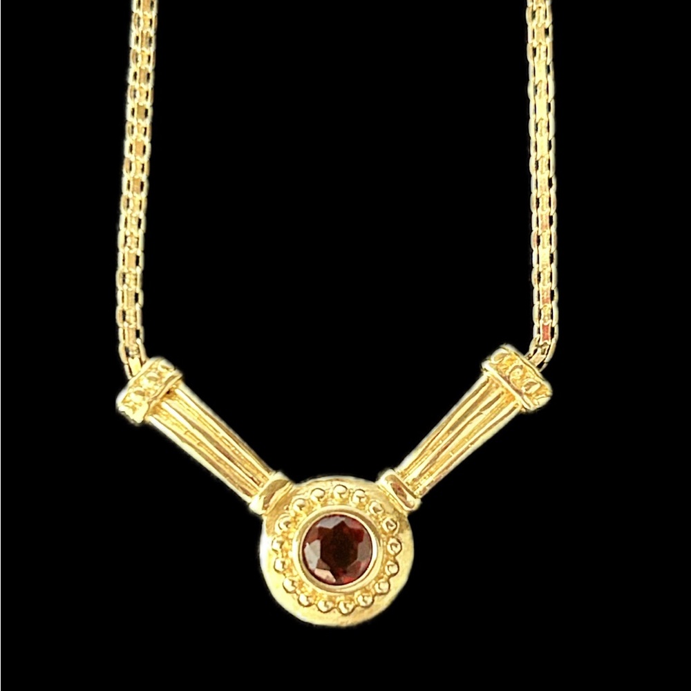 Gold-Tone Garnet Accent Pendant Necklace
